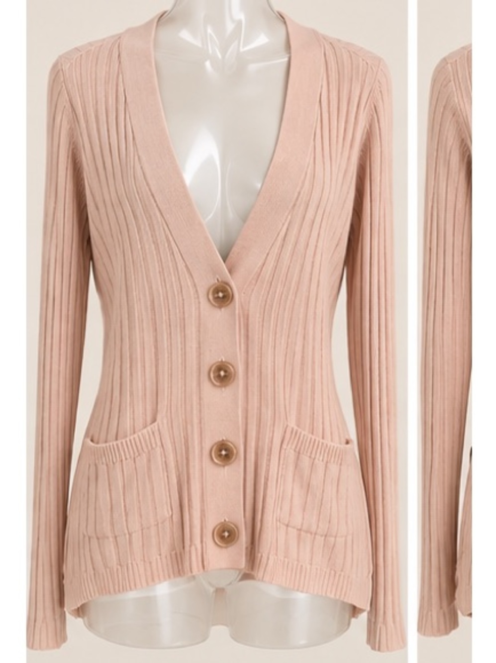 Talbots Blush Ribbed Button-Front Cardigan